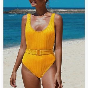 Yellow belted swimsuit